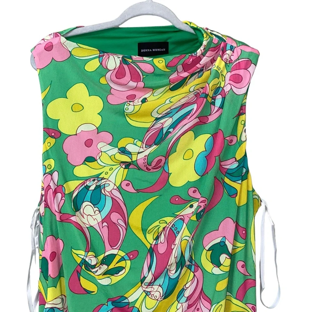 Donna Morgan multicolor green paisley floral pleat shirred overlay Dress size 20 - Picture 5 of 14